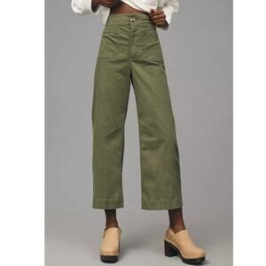 Maeve Anthropologie Colette Olive Green Wide Leg Twill Crop Pant Plus Size 22